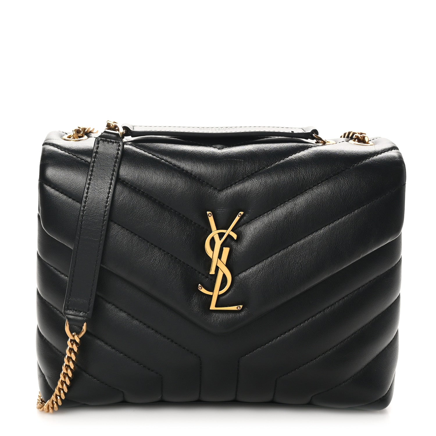 Calfskin Y Quilted Monogram Small Loulou Chain Satchel Black