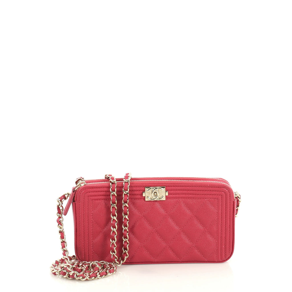 Boy Double Zip Clutch with Chain Quilted Caviar