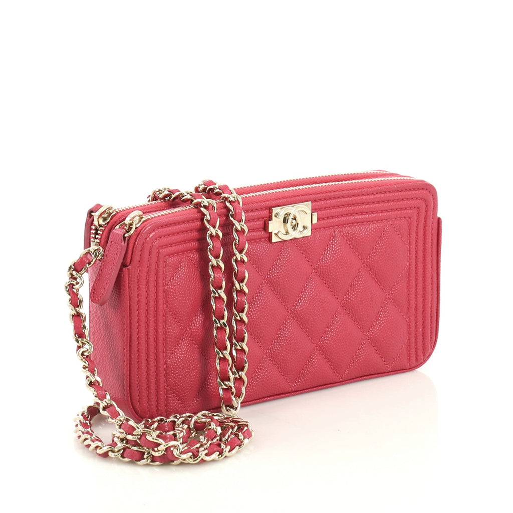 Boy Double Zip Clutch with Chain Quilted Caviar