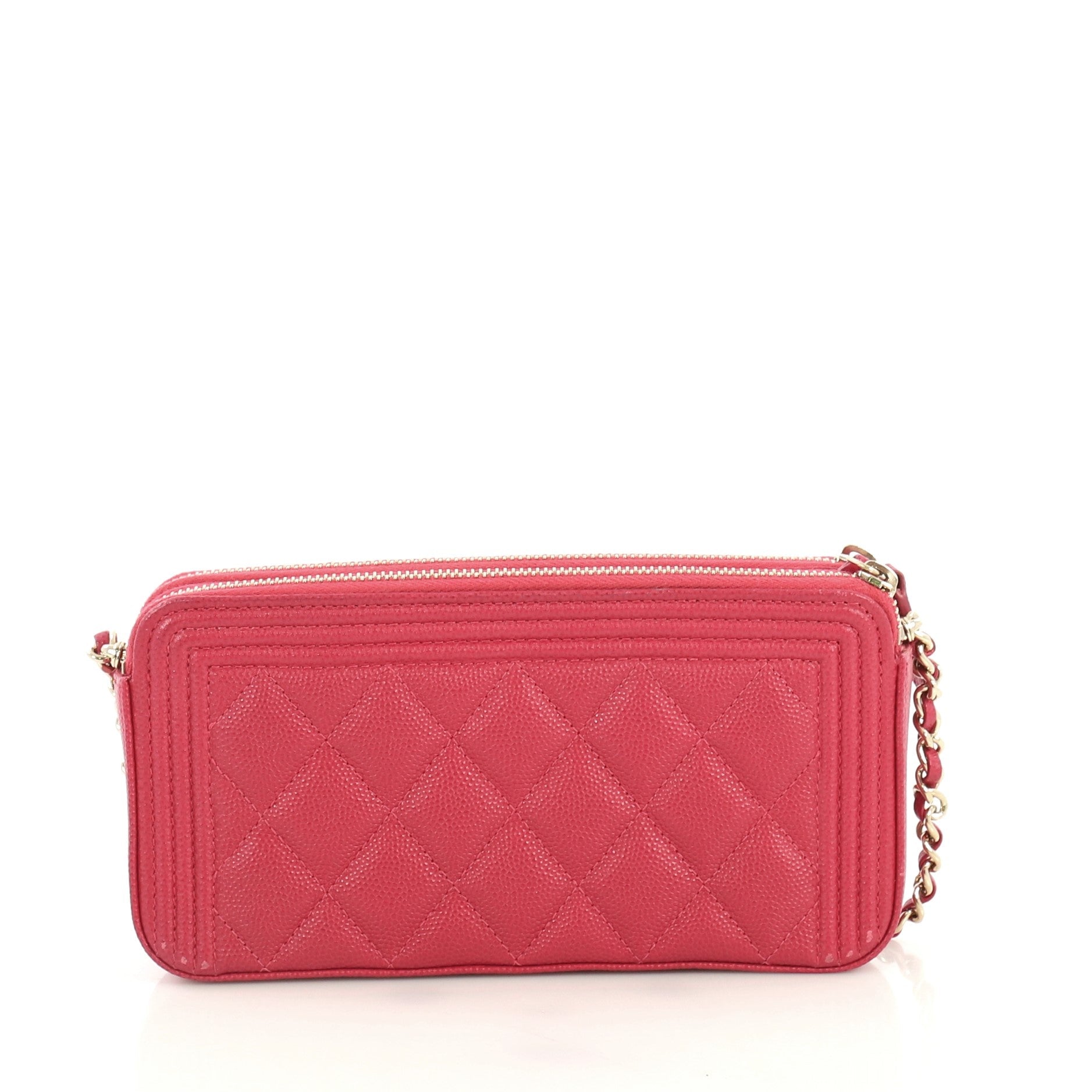 Boy Double Zip Clutch with Chain Quilted Caviar