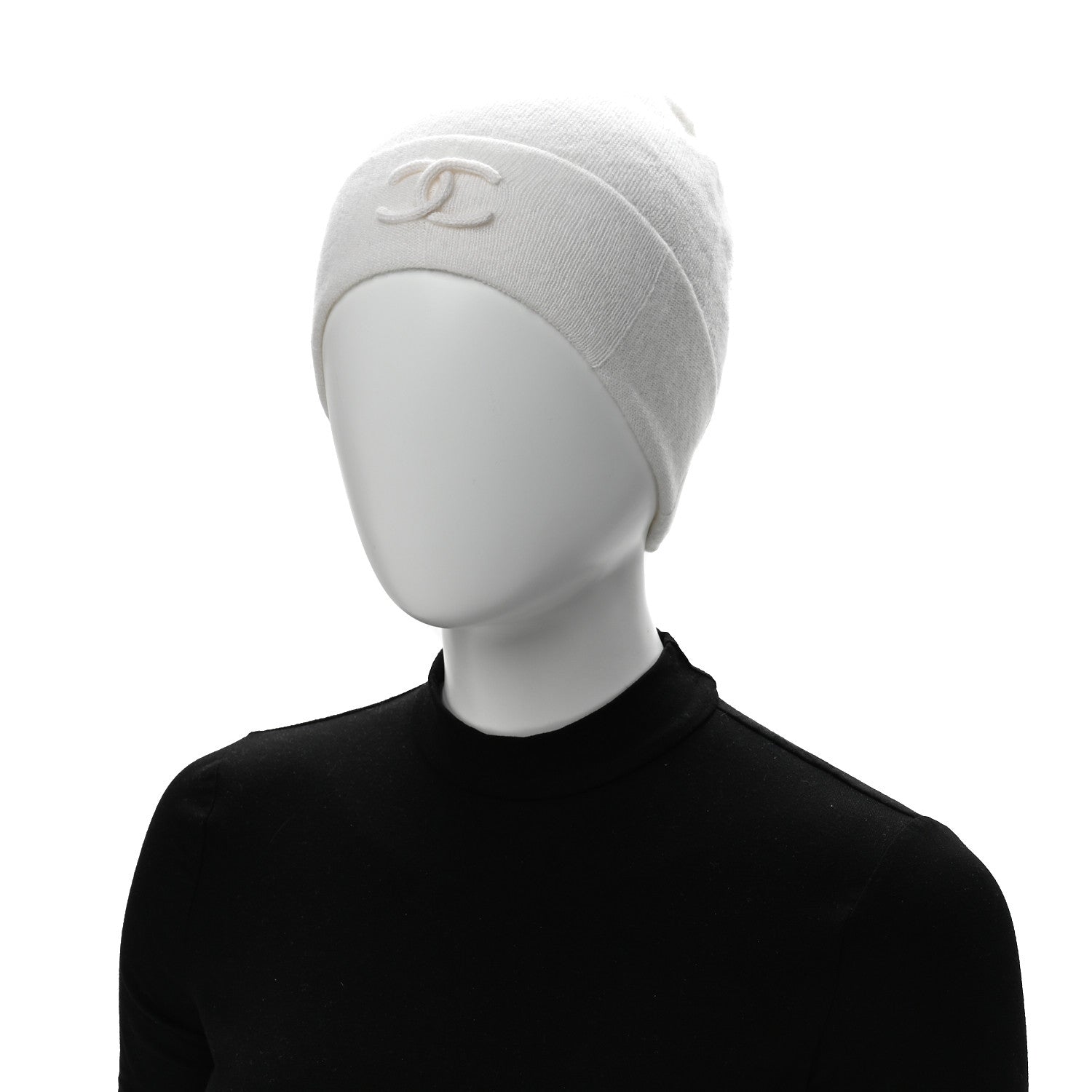 Silk Knit CC Beanie Hat White