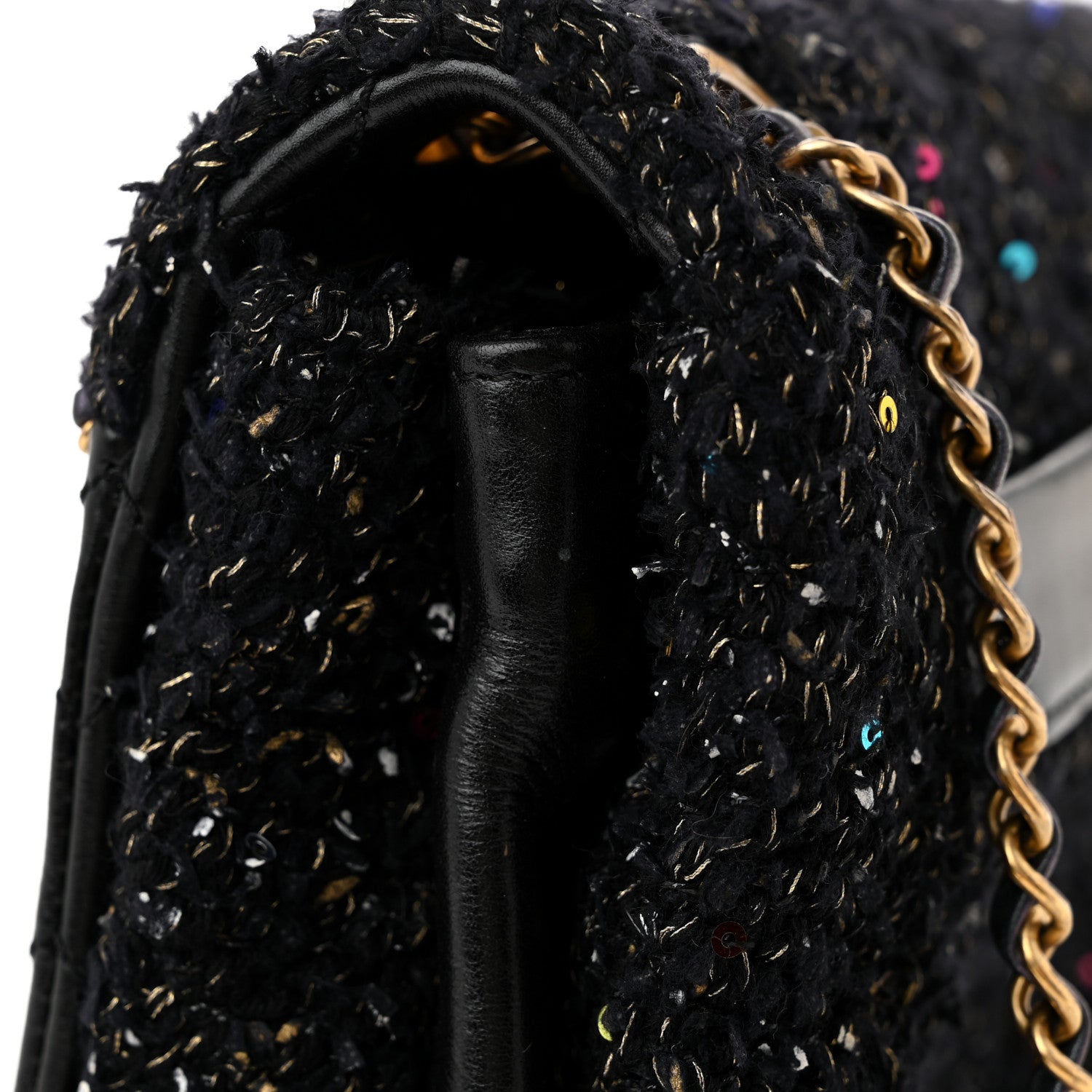 Lambskin Quilted Tweed Sequin Medium Chain Flap Bag Black Multicolor
