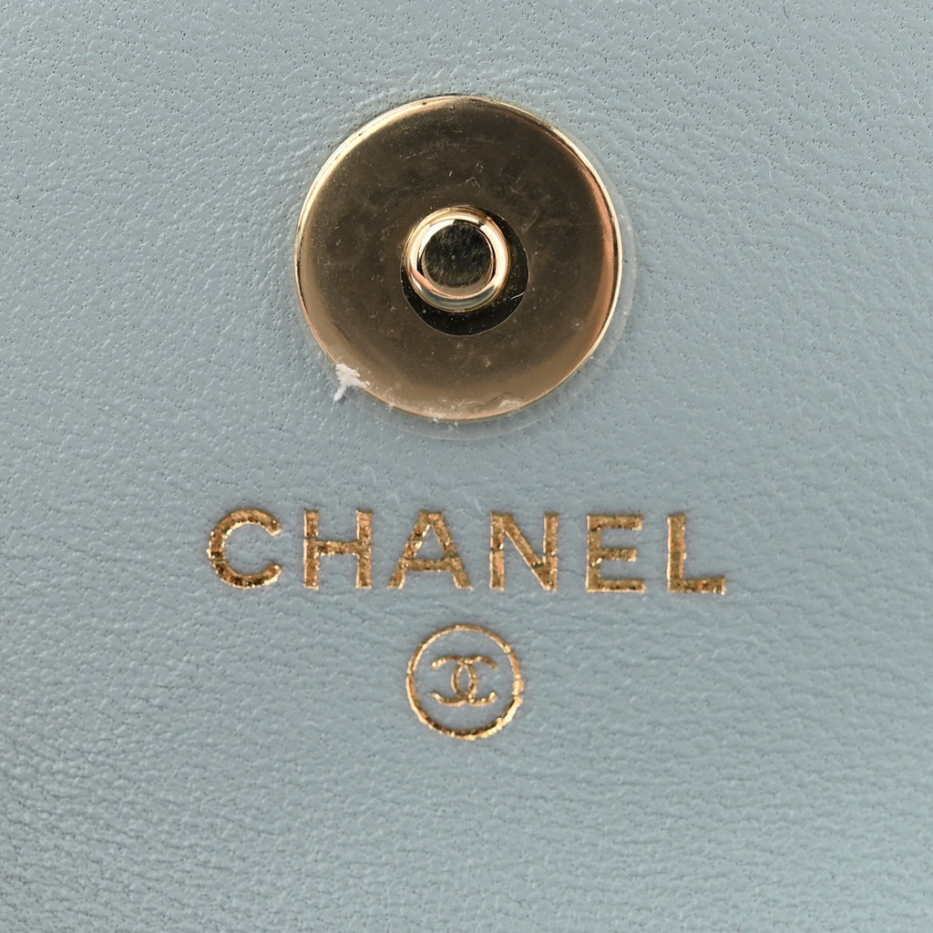 Lambskin Quilted Pearl Chain Belt Bag Light Blue