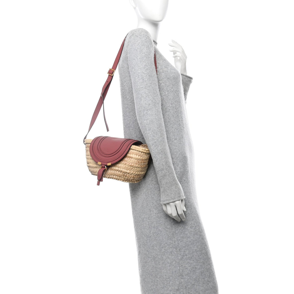 Raffia Calfskin Marcie Basket Faded Rose