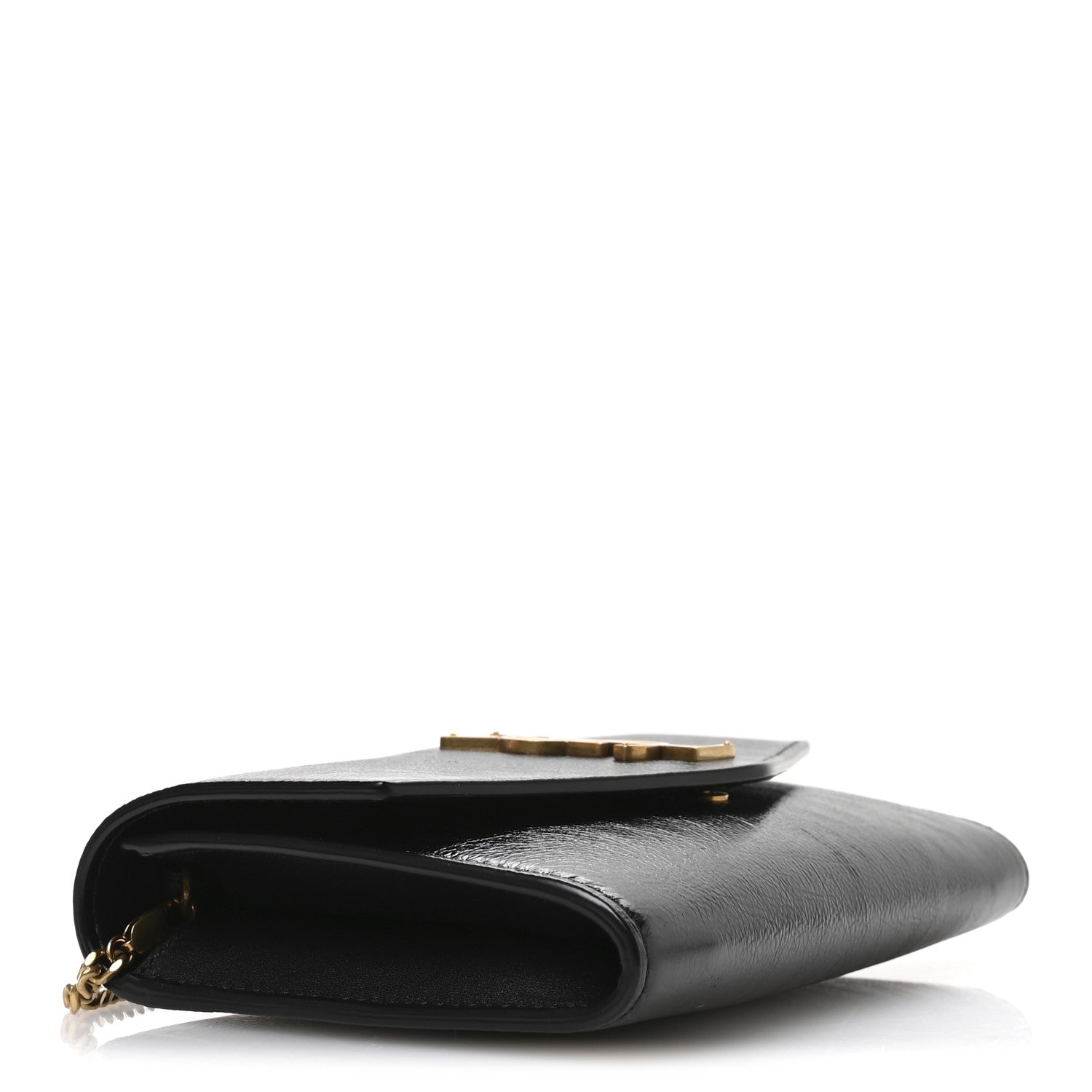 Crinkled Calfskin Uptown Chain Wallet Black