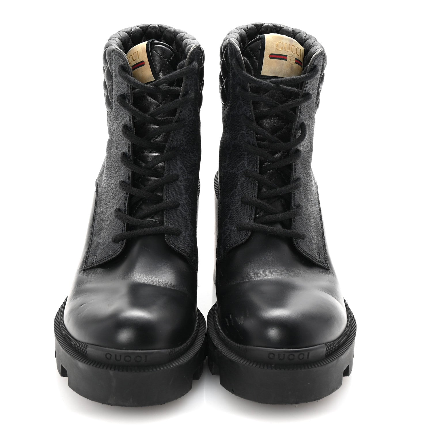 Apollo Calfskin GG Supreme Nappa Samoa Quilted Lace Up Ankle Boots 40 Black