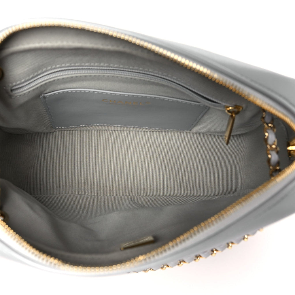 Shiny Lambskin Quilted Medium Camera Case Grey