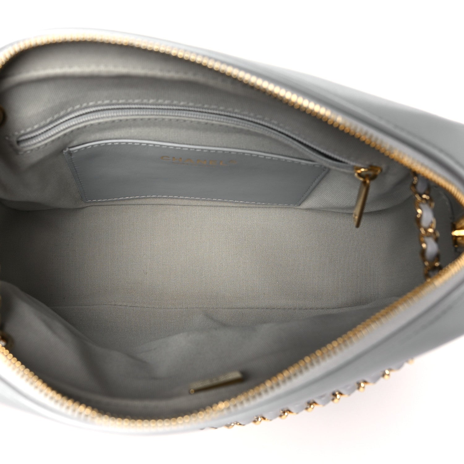 Shiny Lambskin Quilted Medium Camera Case Grey
