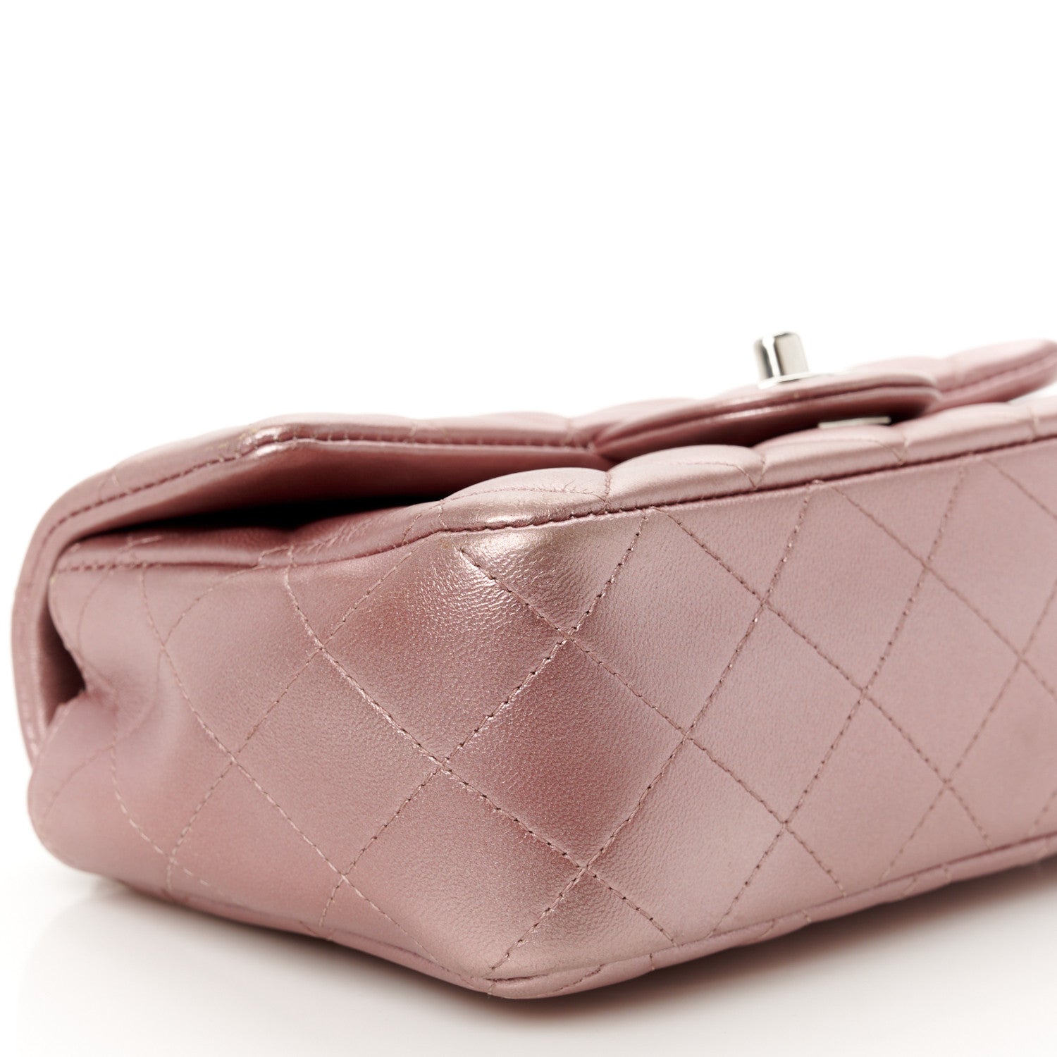 Metallic Lambskin Quilted Mini Rectangular Flap Pink