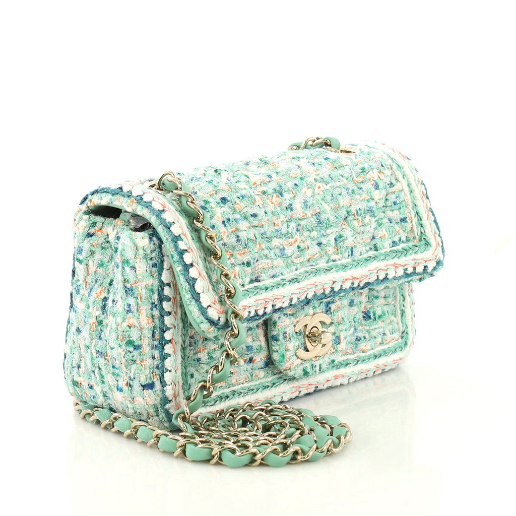 Classic Single Flap Bag Braided Quilted Tweed Mini