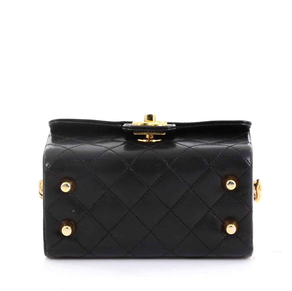Vintage Square Chain Handle Flap Bag Quilted Lambskin Mini