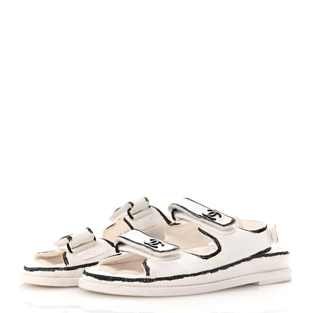 Calfskin Printed Velcro Dad Sandals 39 White Black