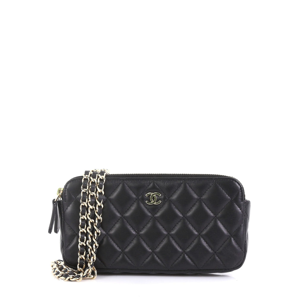 Double Zip Clutch with Chain Quilted Lambskin