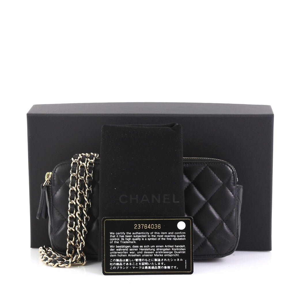 Double Zip Clutch with Chain Quilted Lambskin