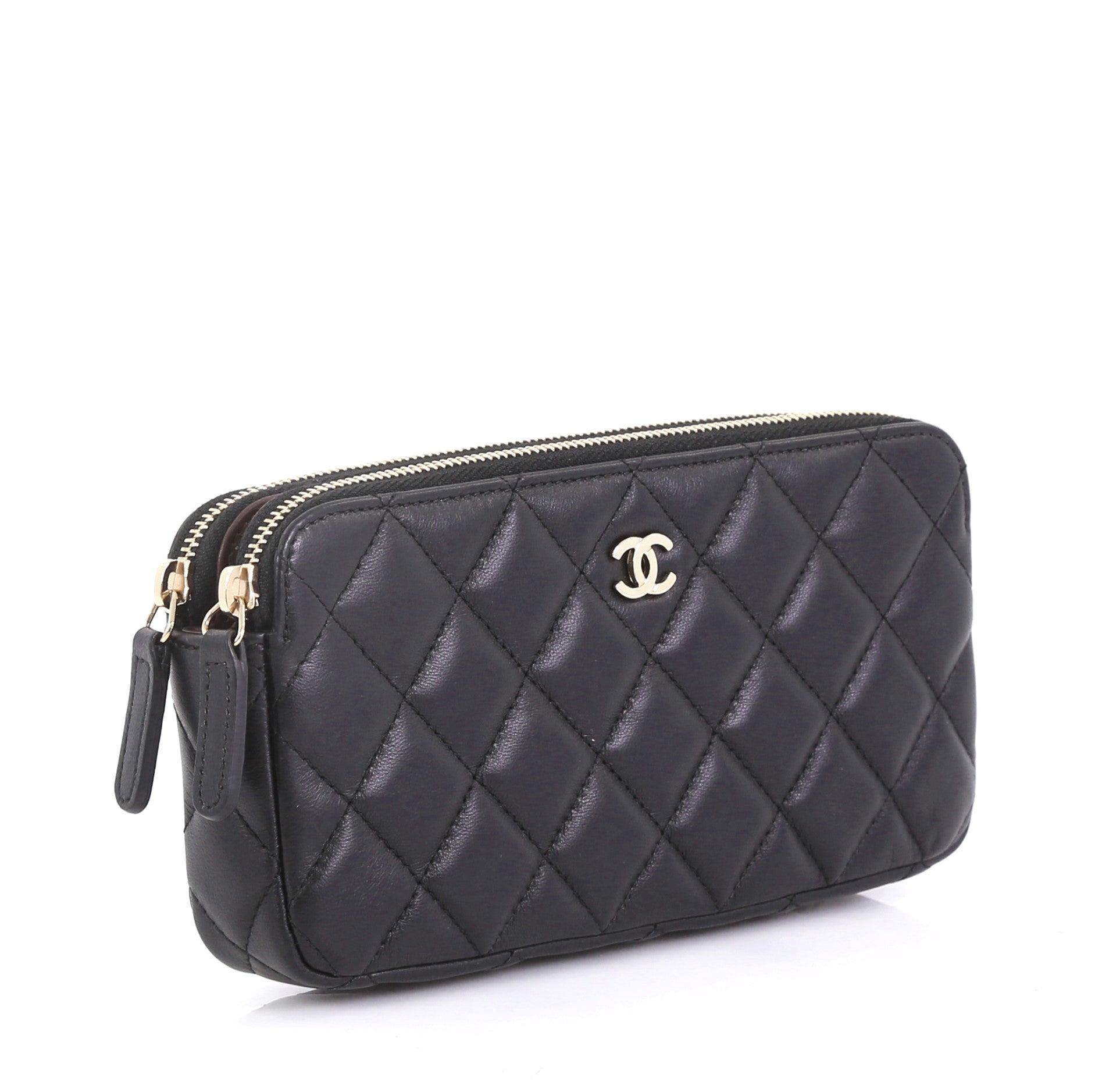 Double Zip Clutch with Chain Quilted Lambskin