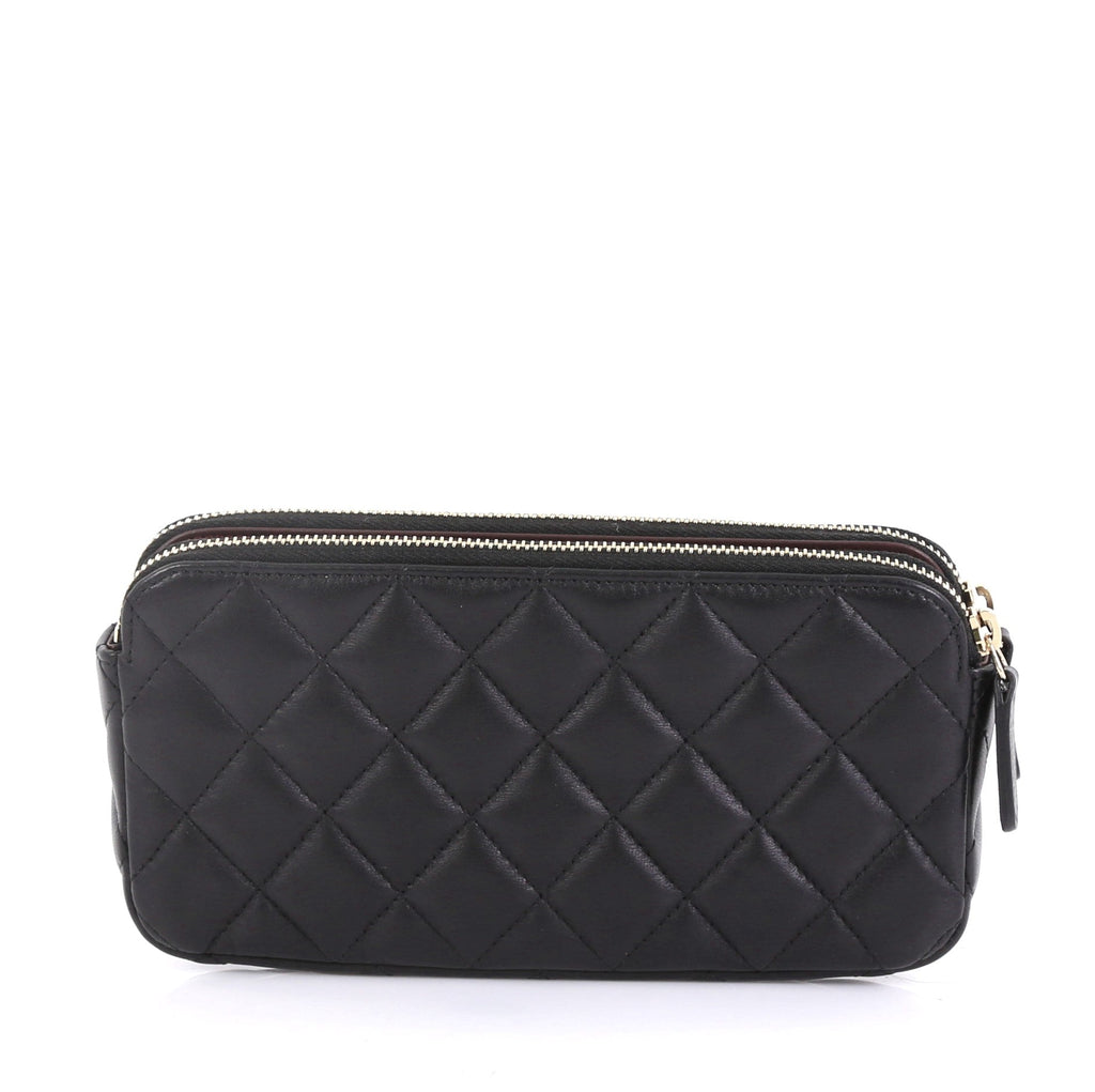 Double Zip Clutch with Chain Quilted Lambskin