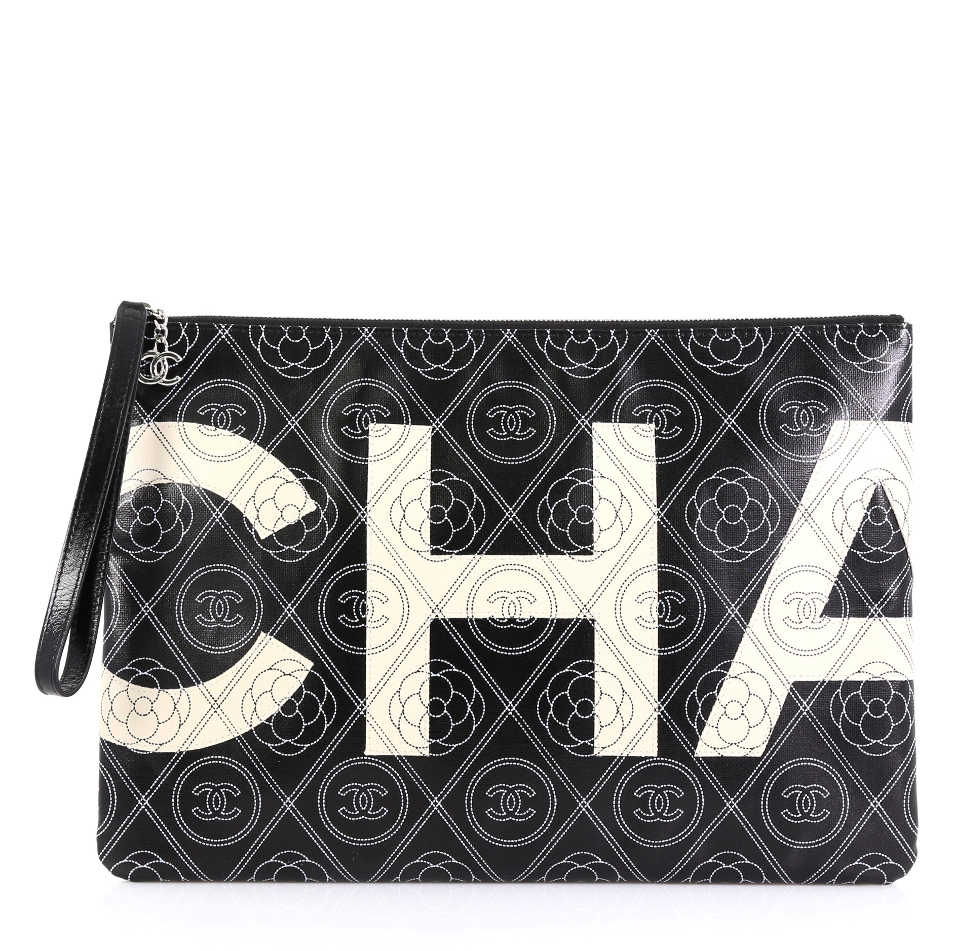 Camellia Logo Wristlet Clutch Printed Coated Canvas Large