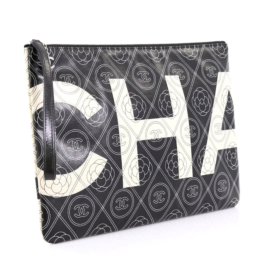 Camellia Logo Wristlet Clutch Printed Coated Canvas Large