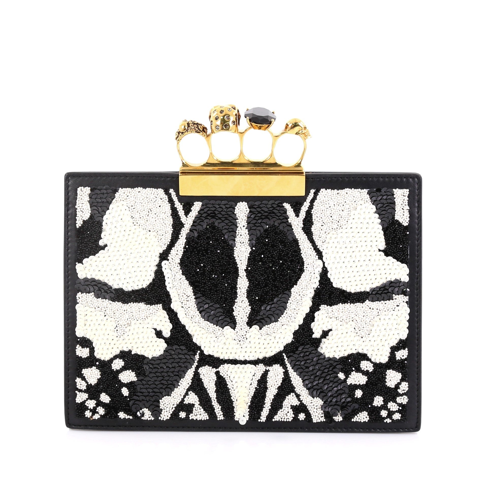 Flat Knuckle Clutch Sequin Embellished Leather Small
