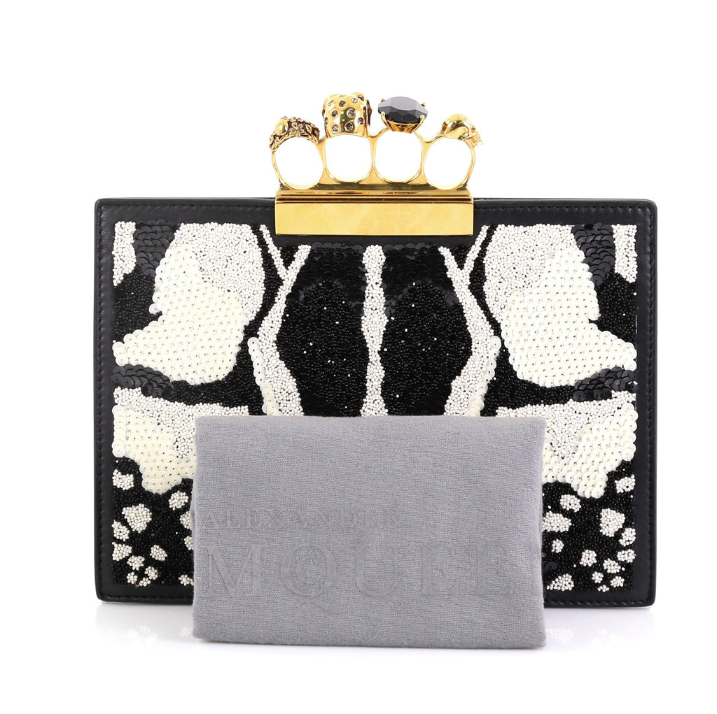 Flat Knuckle Clutch Sequin Embellished Leather Small