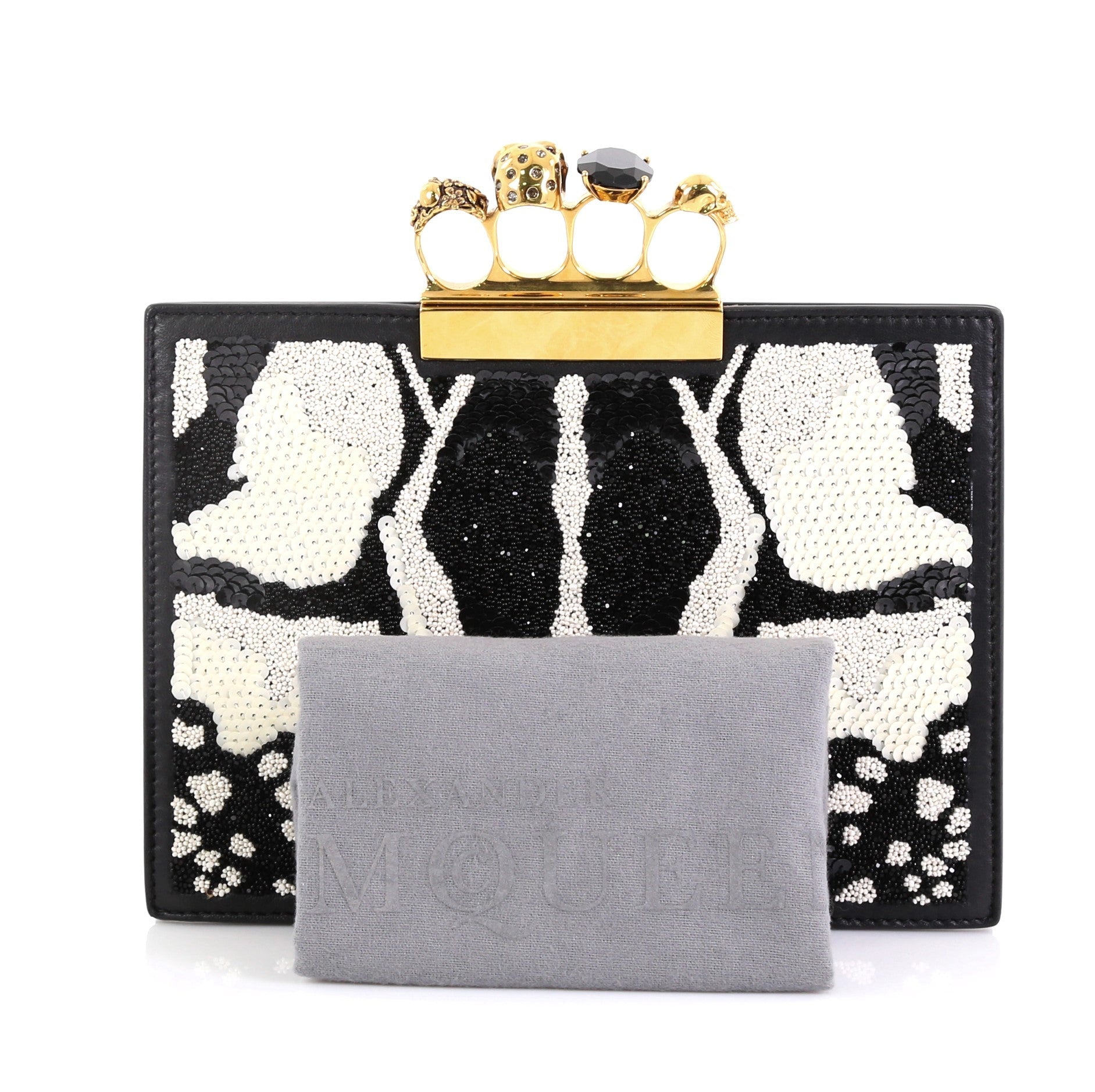 Flat Knuckle Clutch Sequin Embellished Leather Small