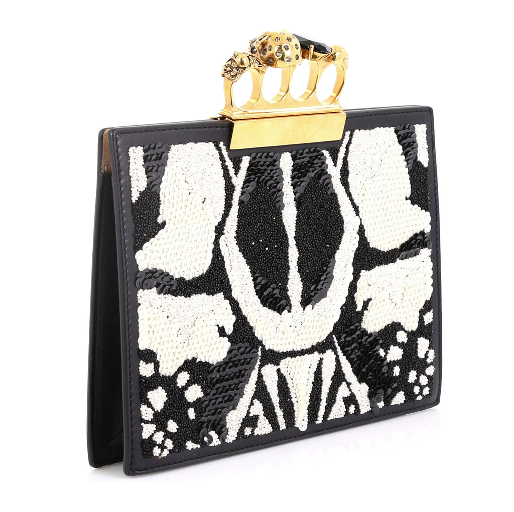 Flat Knuckle Clutch Sequin Embellished Leather Small