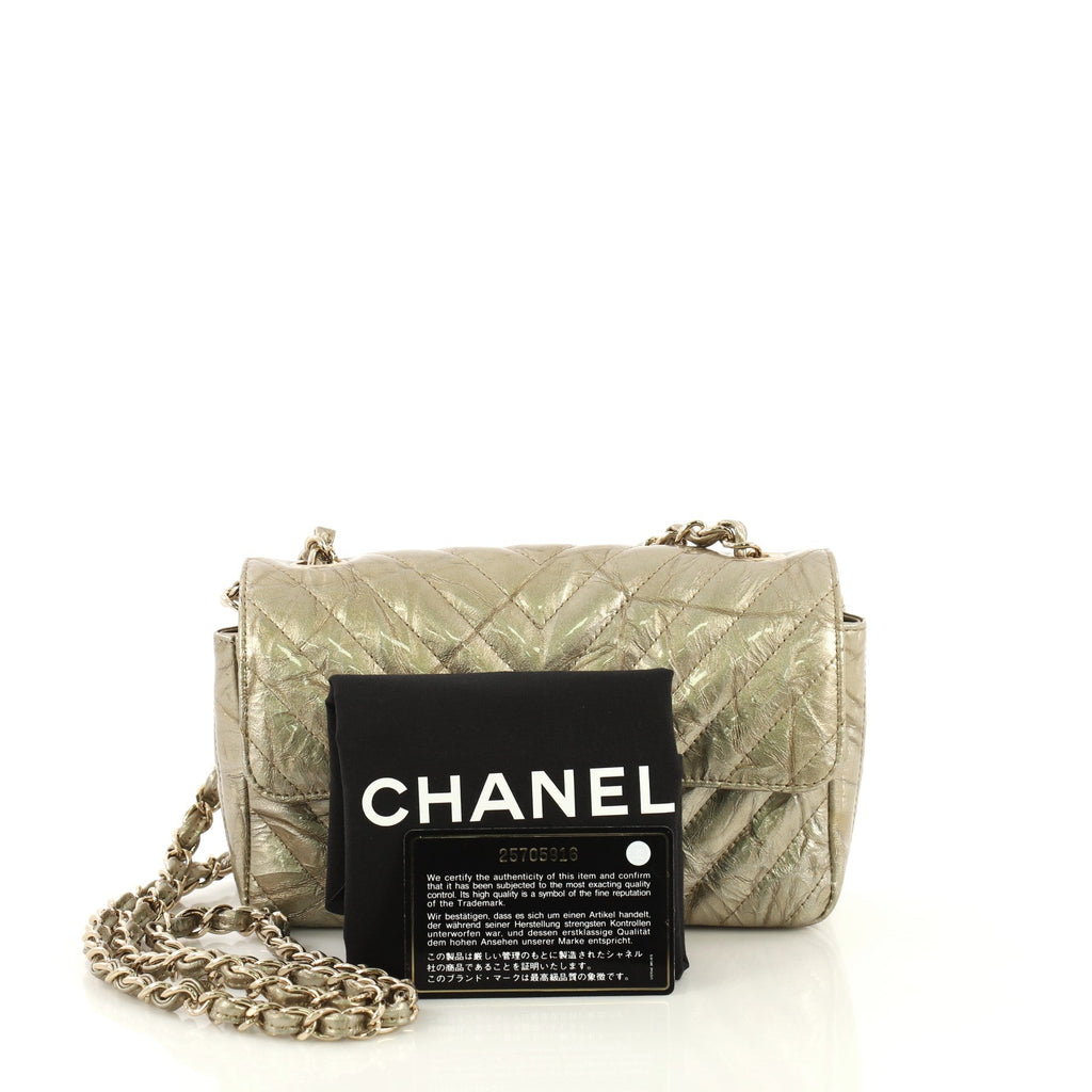 Classic Single Flap Bag Chevron Crumpled Metallic Patent Mini