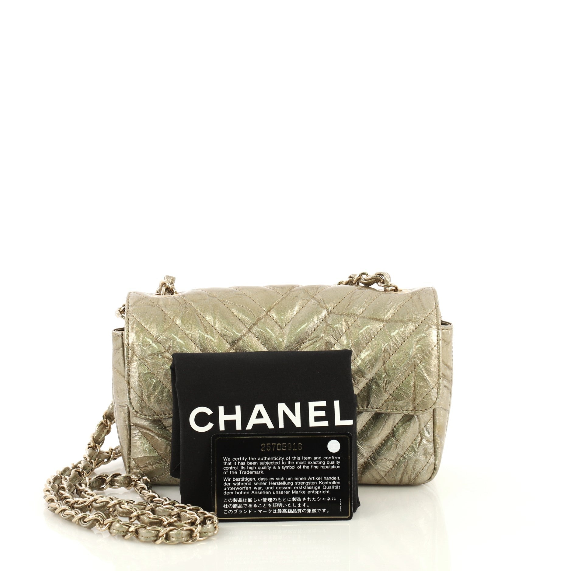 Classic Single Flap Bag Chevron Crumpled Metallic Patent Mini
