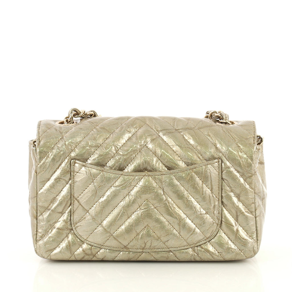 Classic Single Flap Bag Chevron Crumpled Metallic Patent Mini