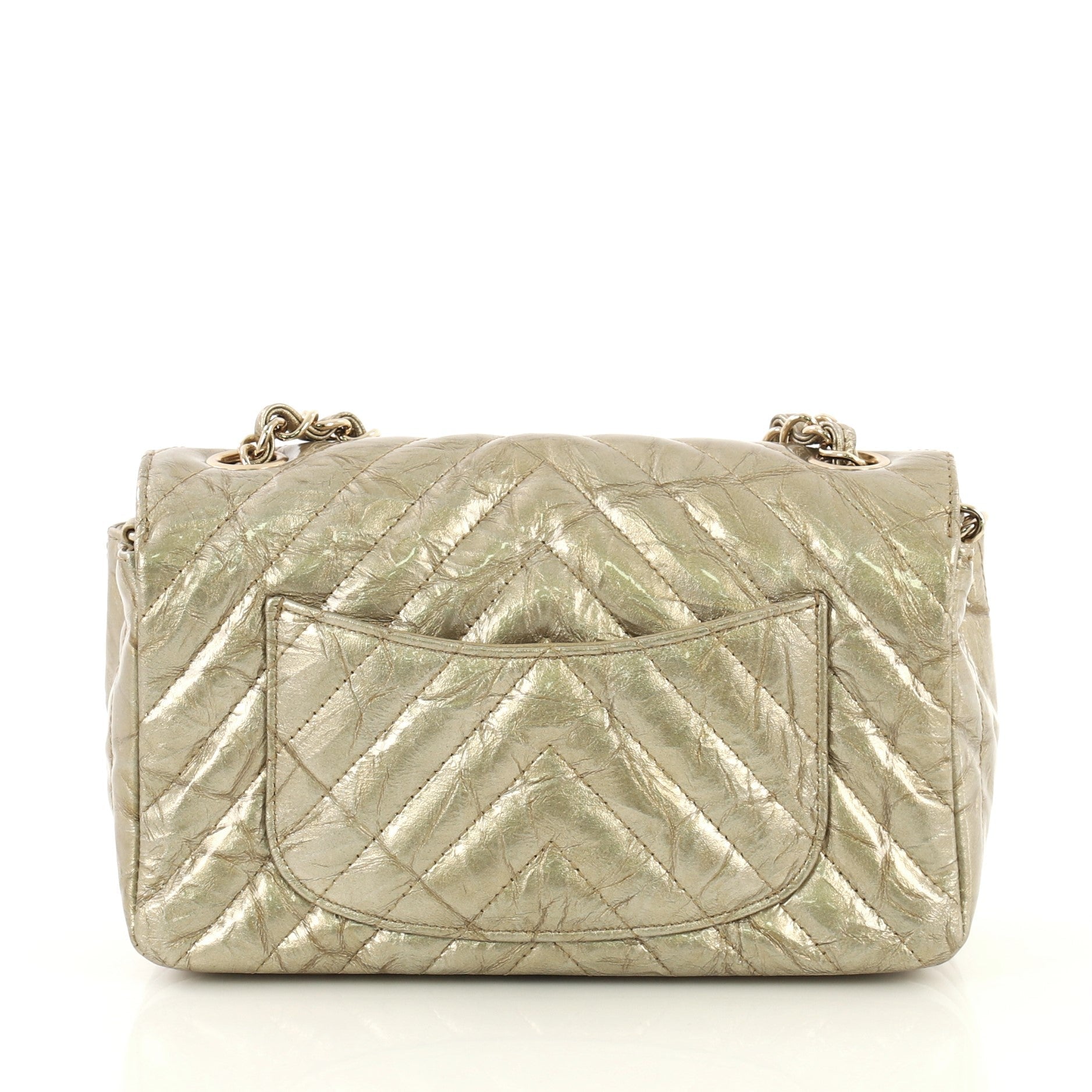 Classic Single Flap Bag Chevron Crumpled Metallic Patent Mini