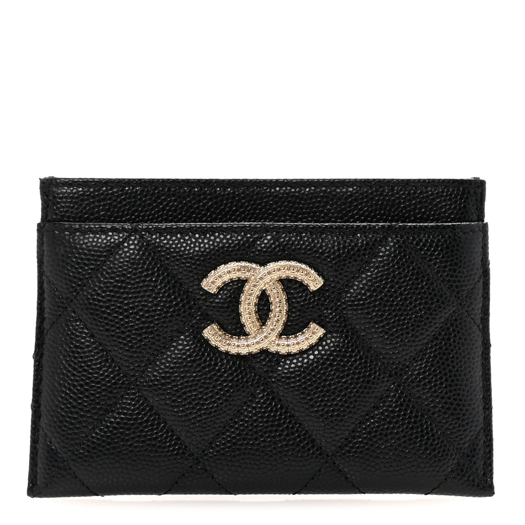 Caviar Quilted Studded CC  Holder Black