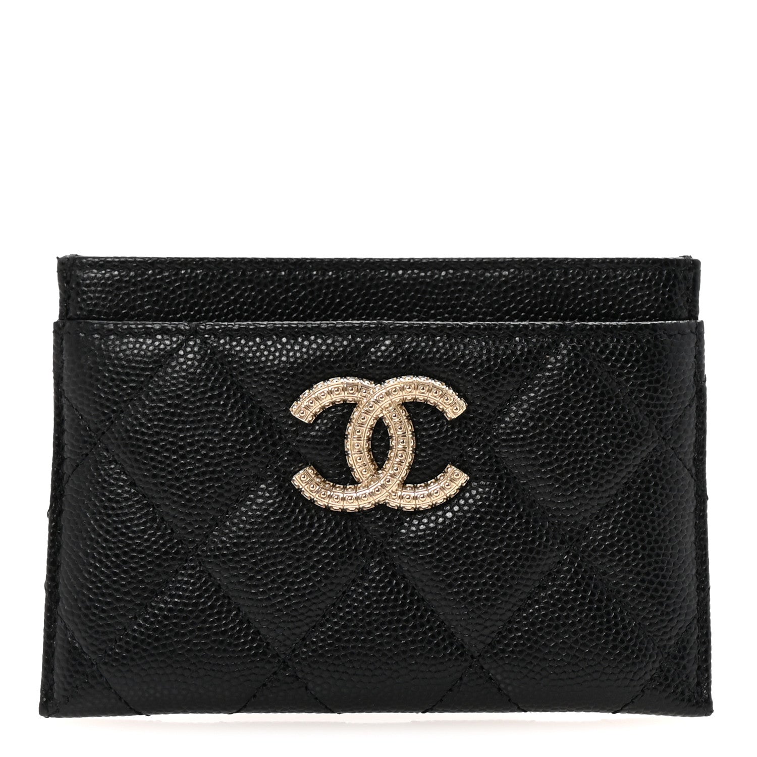 Caviar Quilted Studded CC  Holder Black