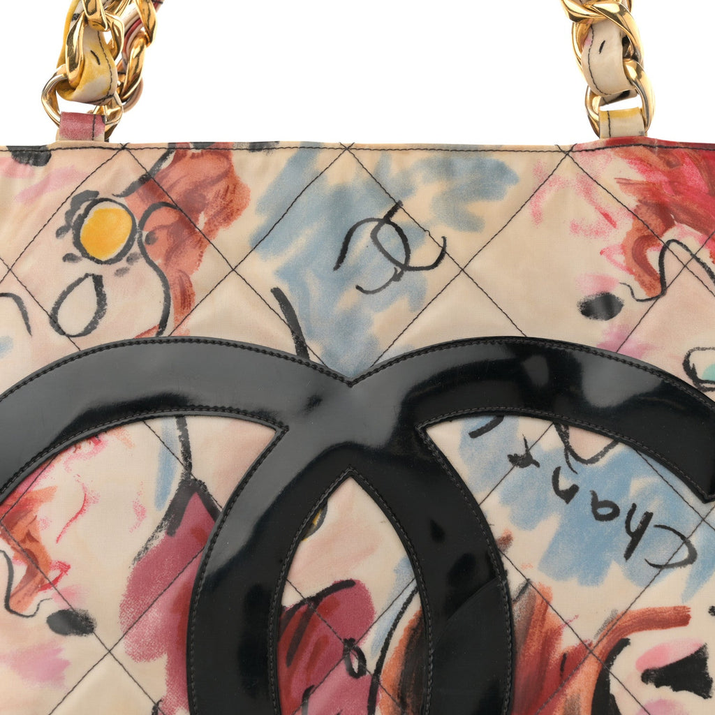 Coated Canvas XL Graffiti Tote Beige