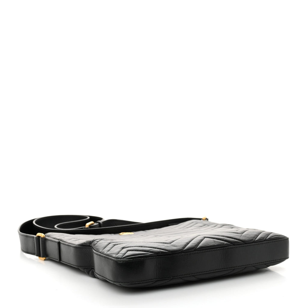 Calfskin Matelasse GG Marmont Flat Messenger Bag Black