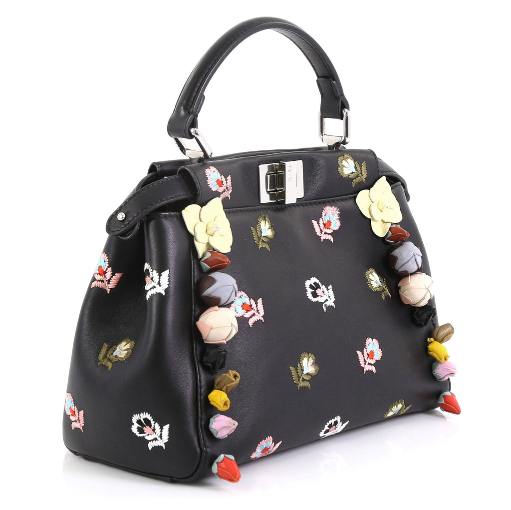 Peekaboo Bag Embroidered Leather with Floral Applique Mini