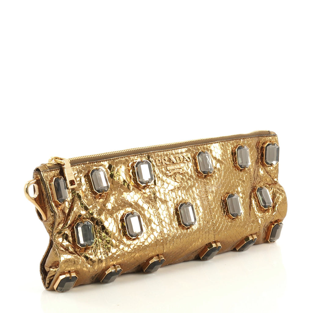 Chain Clutch Jeweled Snakeskin Small