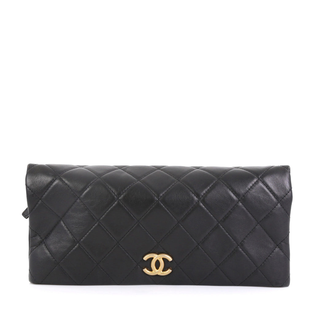 CC Foldover Clutch Quilted Lambskin Large