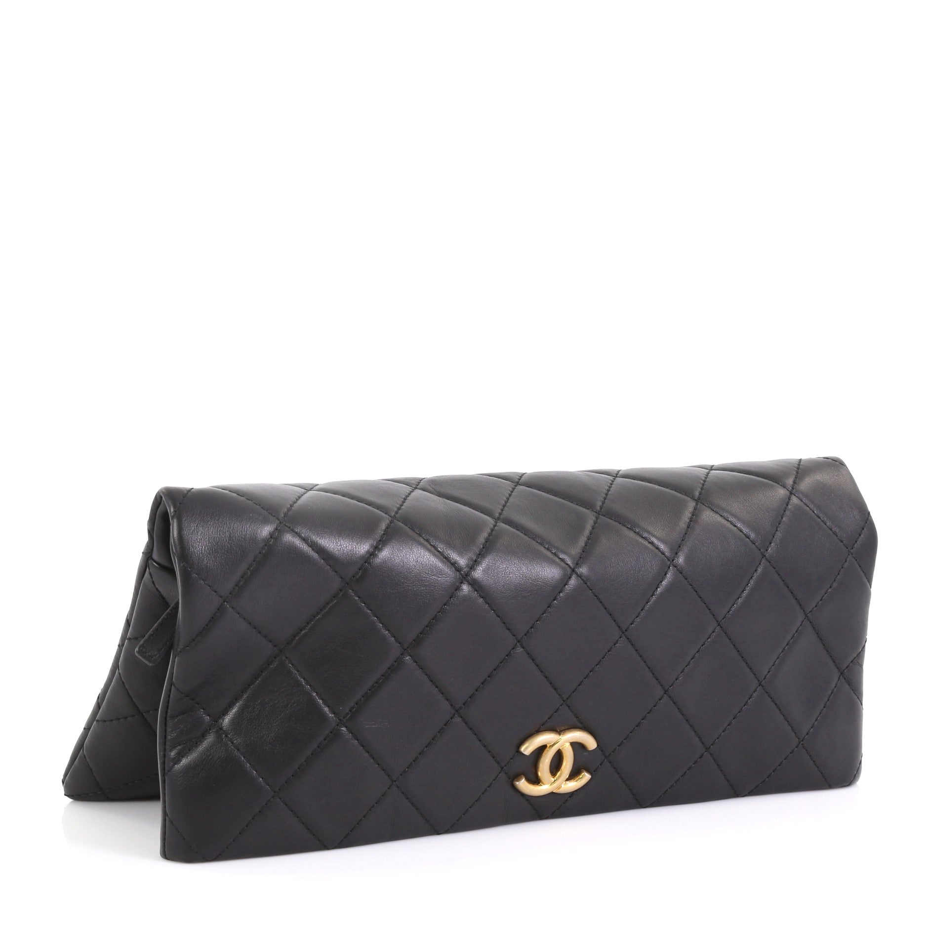 CC Foldover Clutch Quilted Lambskin Large
