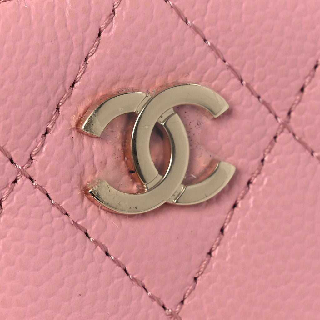 Caviar Quilted Small Vertical Coco Beauty Vanity Case With Chain Light Pink