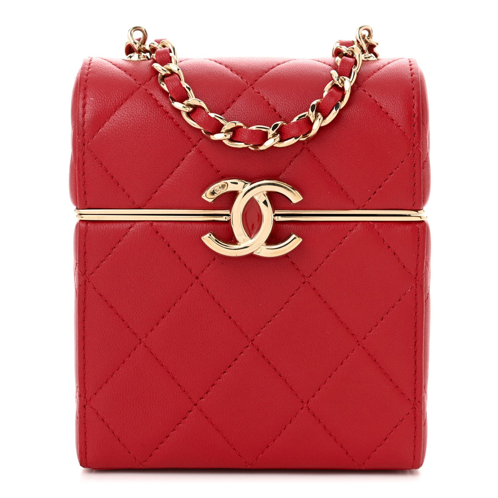 Lambskin Quilted Small Box With Chain Red