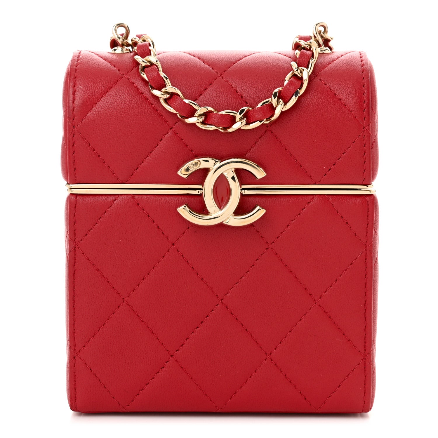 Lambskin Quilted Small Box With Chain Red