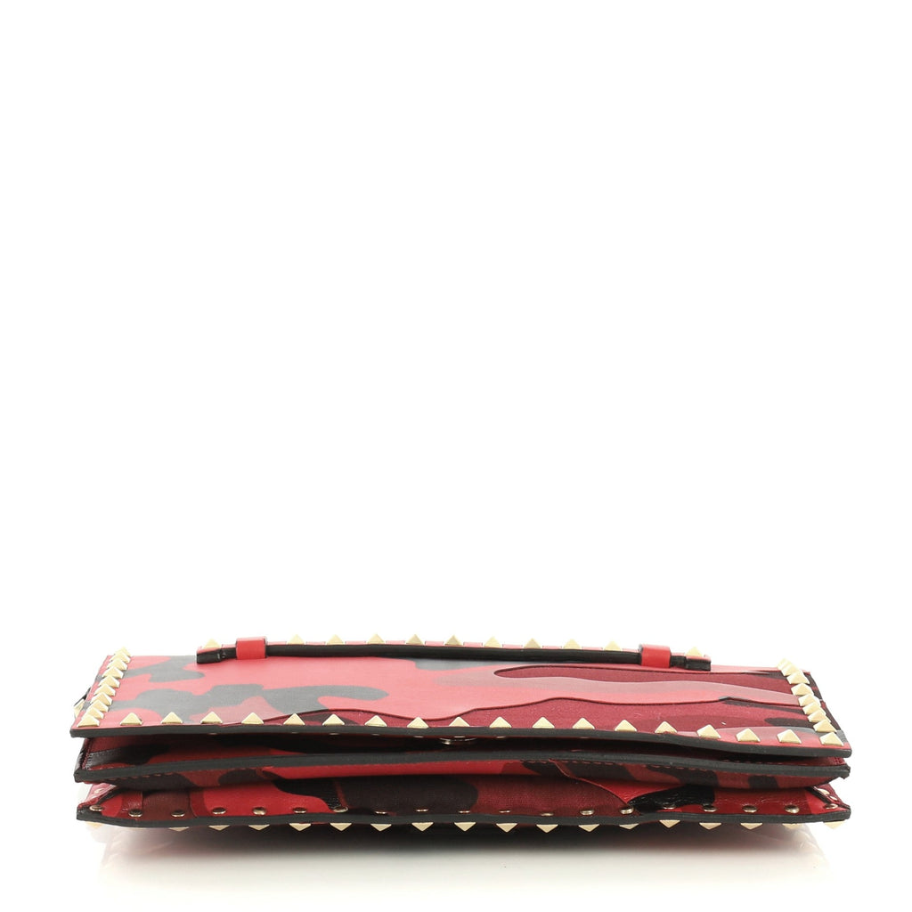 Rockstud Flap Clutch Camo Leather and Canvas
