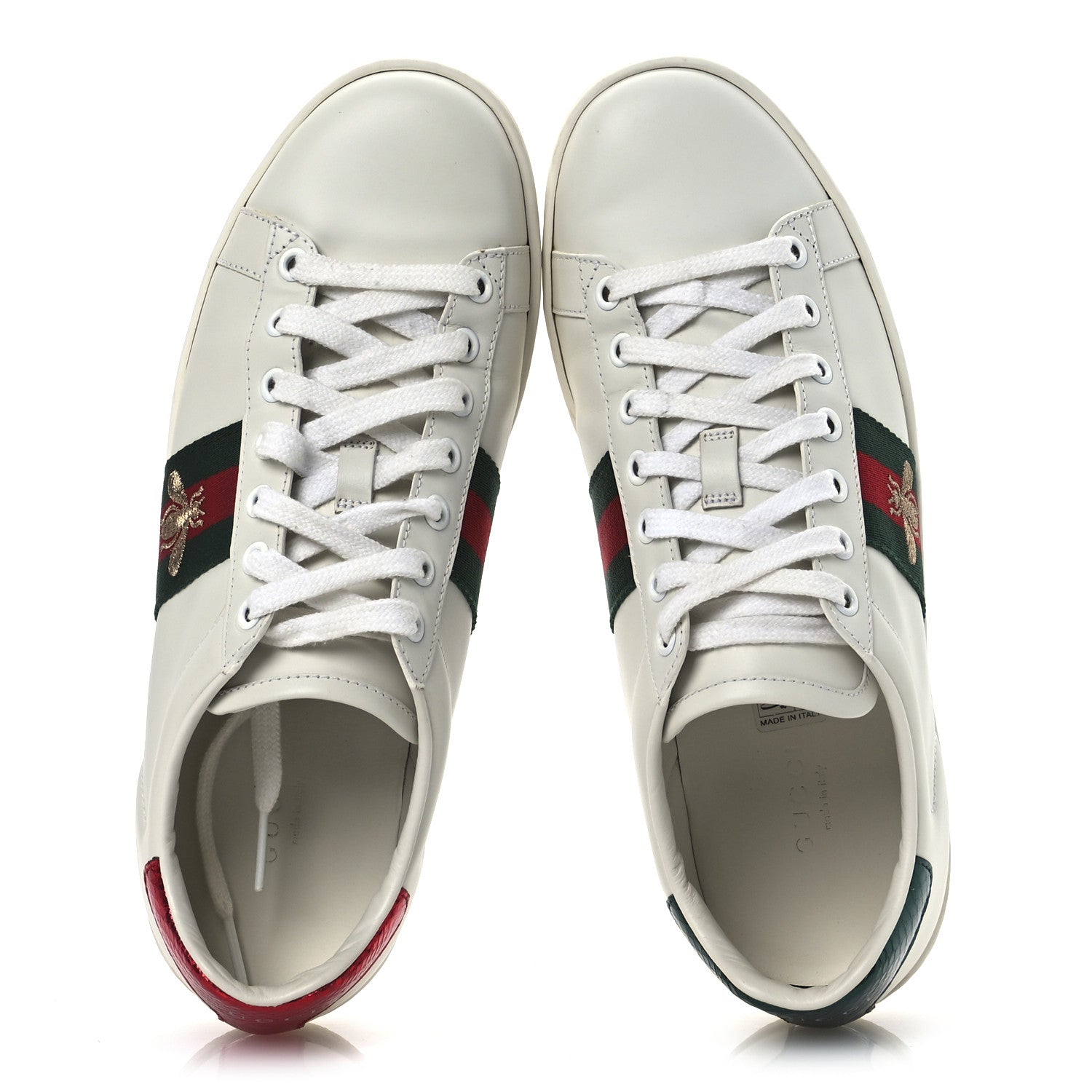 Calfskin Ayers Bee Embroidered Womens Ace Sneakers 37.5 White Green