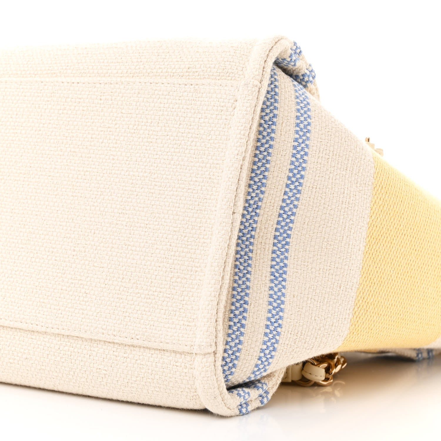 Striped Canvas Medium Deauville Tote Ecru Blue Yellow