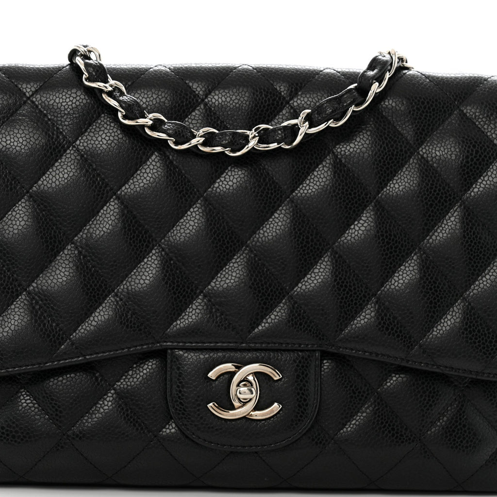 Caviar Quilted Jumbo Double Flap Black
