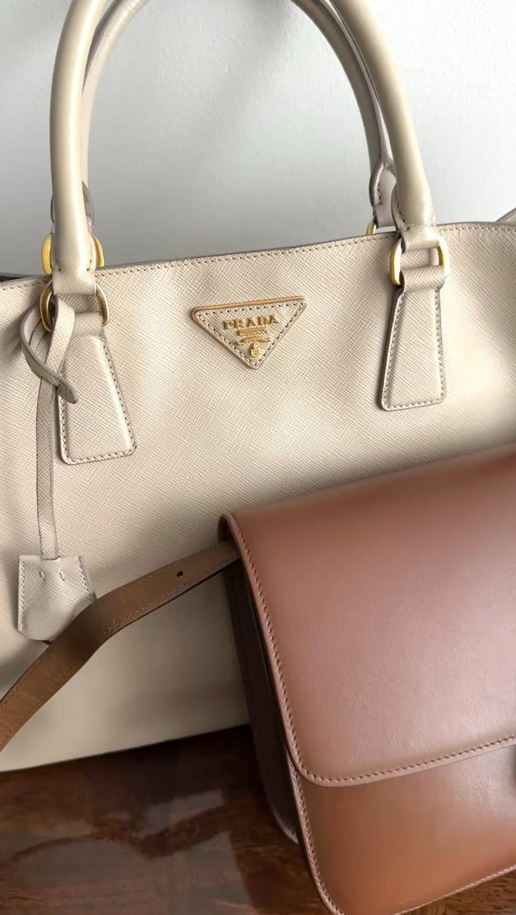 Prada Light Beige Large Saffiano Leather Tote Bag