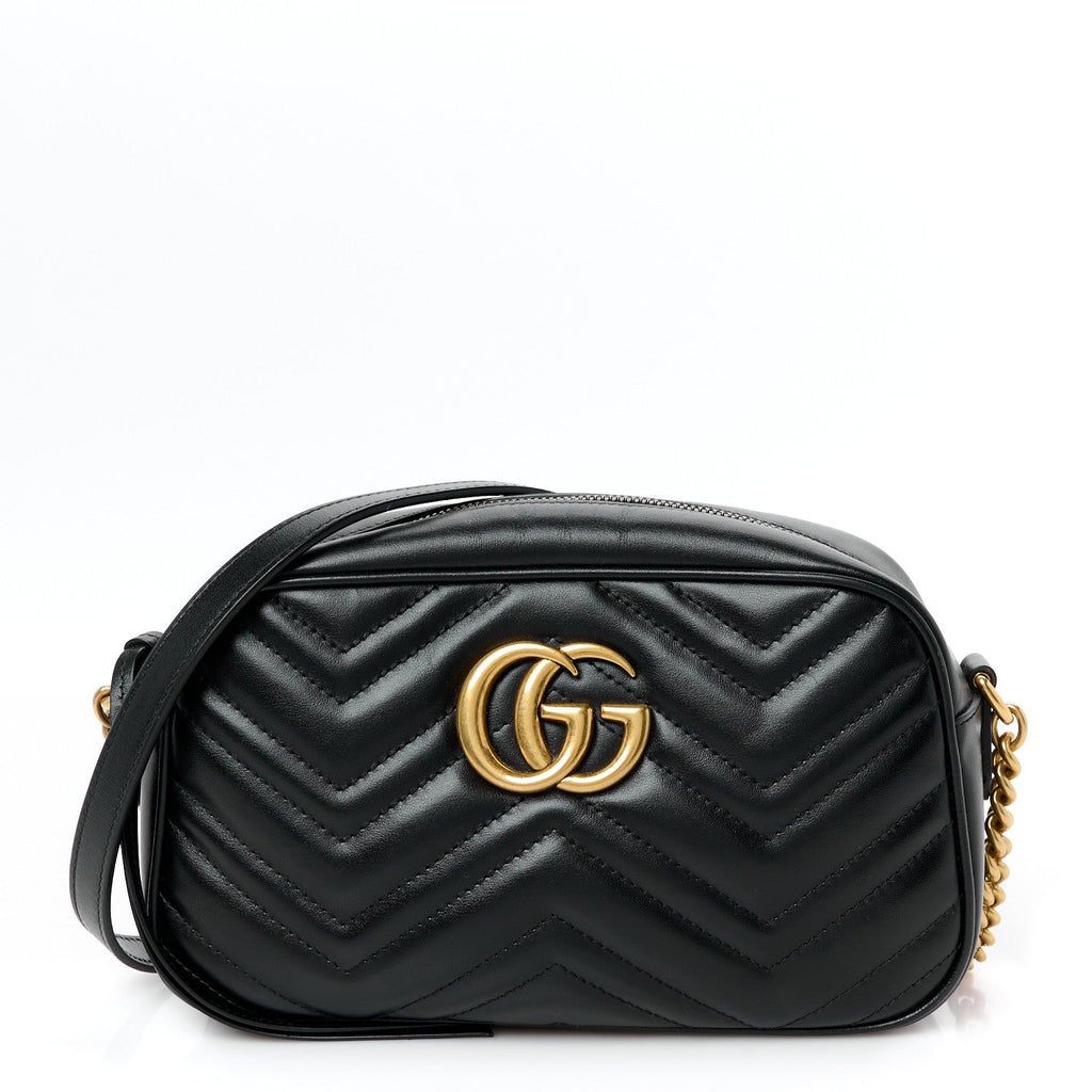 Calfskin Matelasse Small GG Marmont Chain Shoulder Bag Black