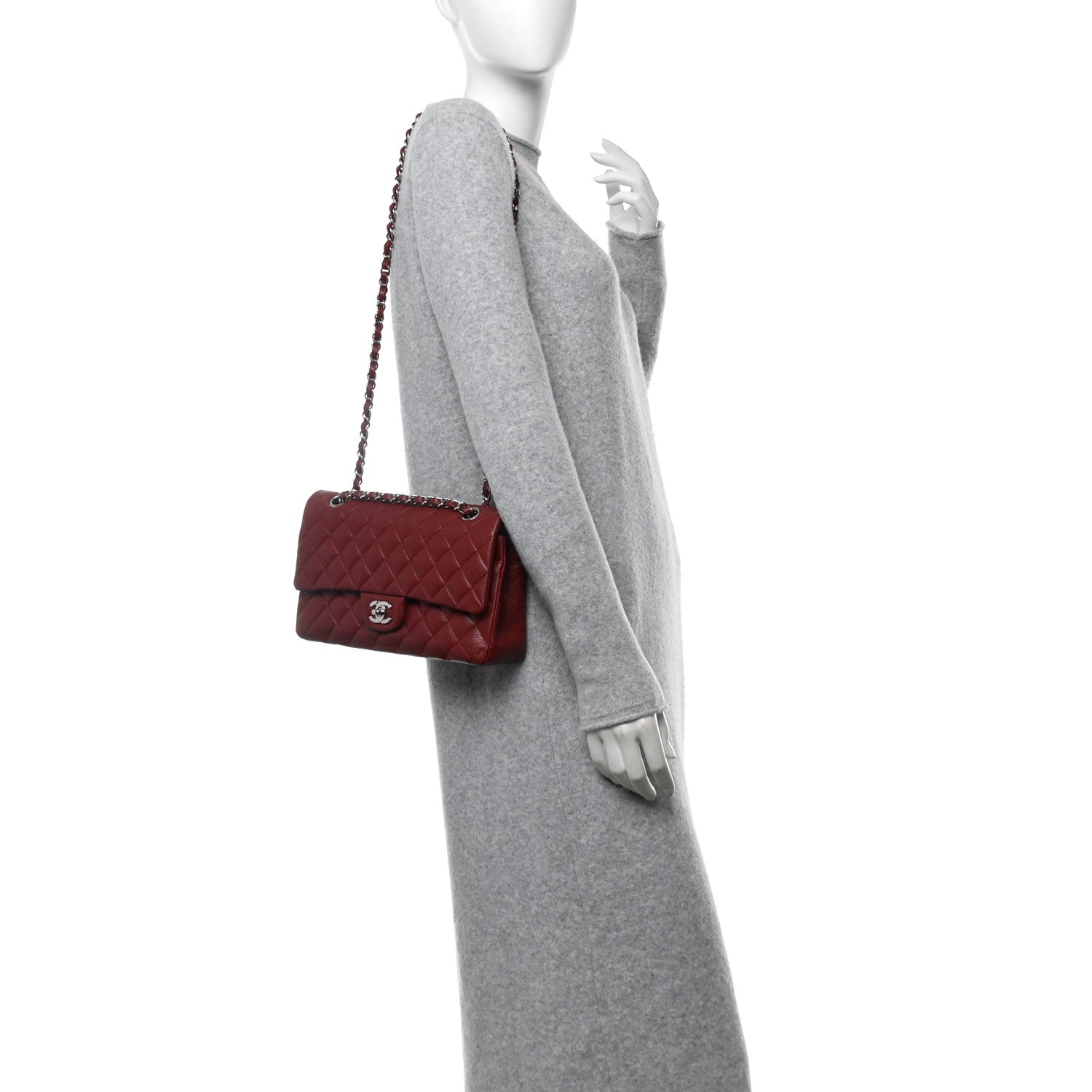 Caviar Quilted Medium Double Flap Dark Red