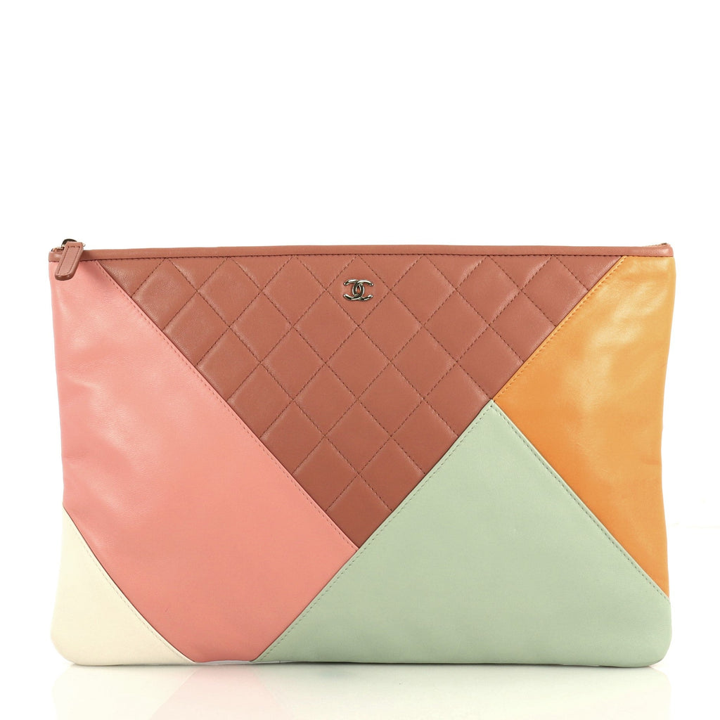 O Case Clutch Colorblock Quilted Leather Large