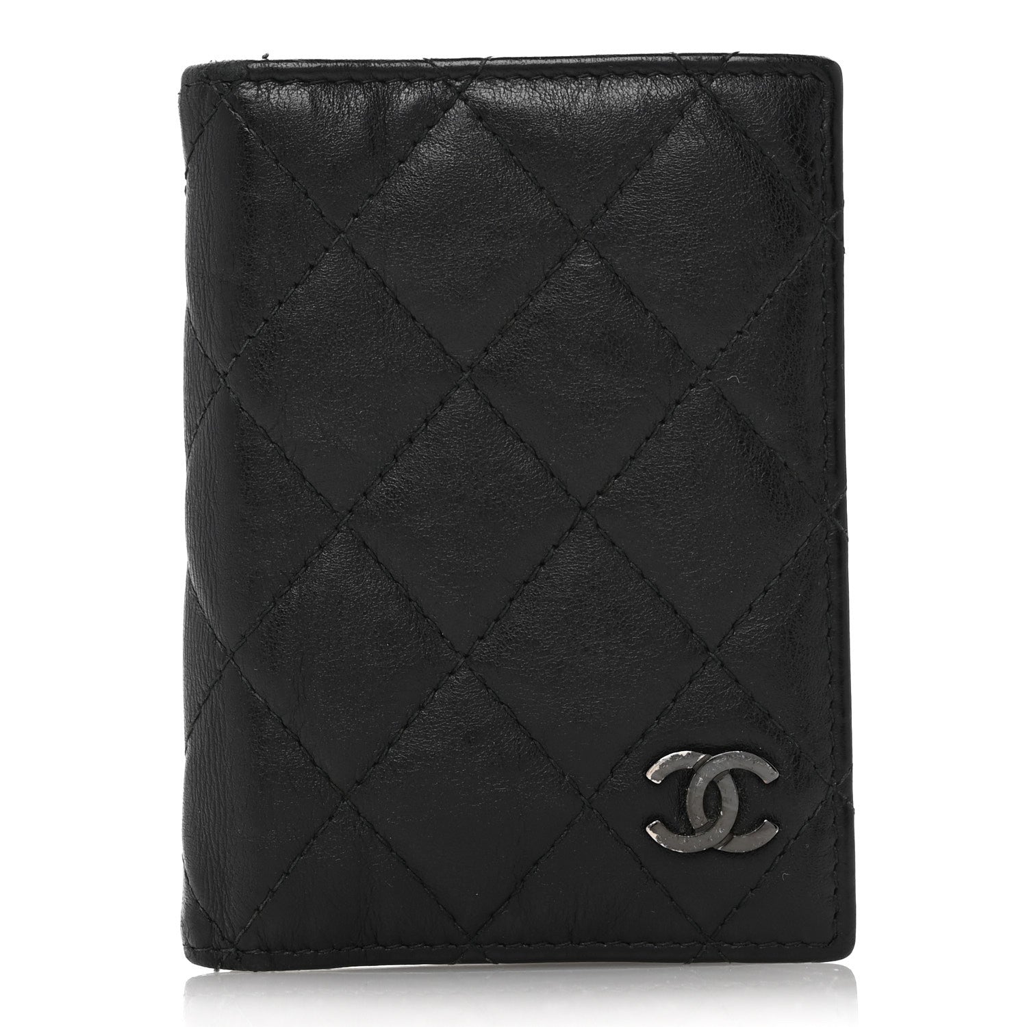 Crumpled Calfskin Quilted  Holder Wallet So Black